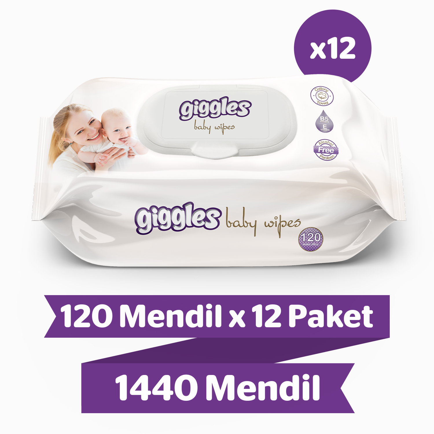 Giggles Islak havlu bebeklere özel 120'li 12 Paket 1440 Mendil