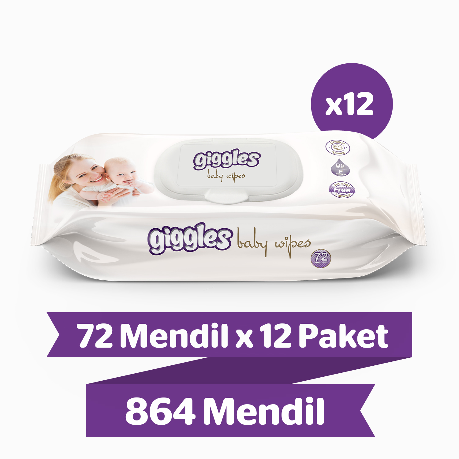 Giggles Islak havlu bebeklere özel 72'li 12 Paket 864 Mendil