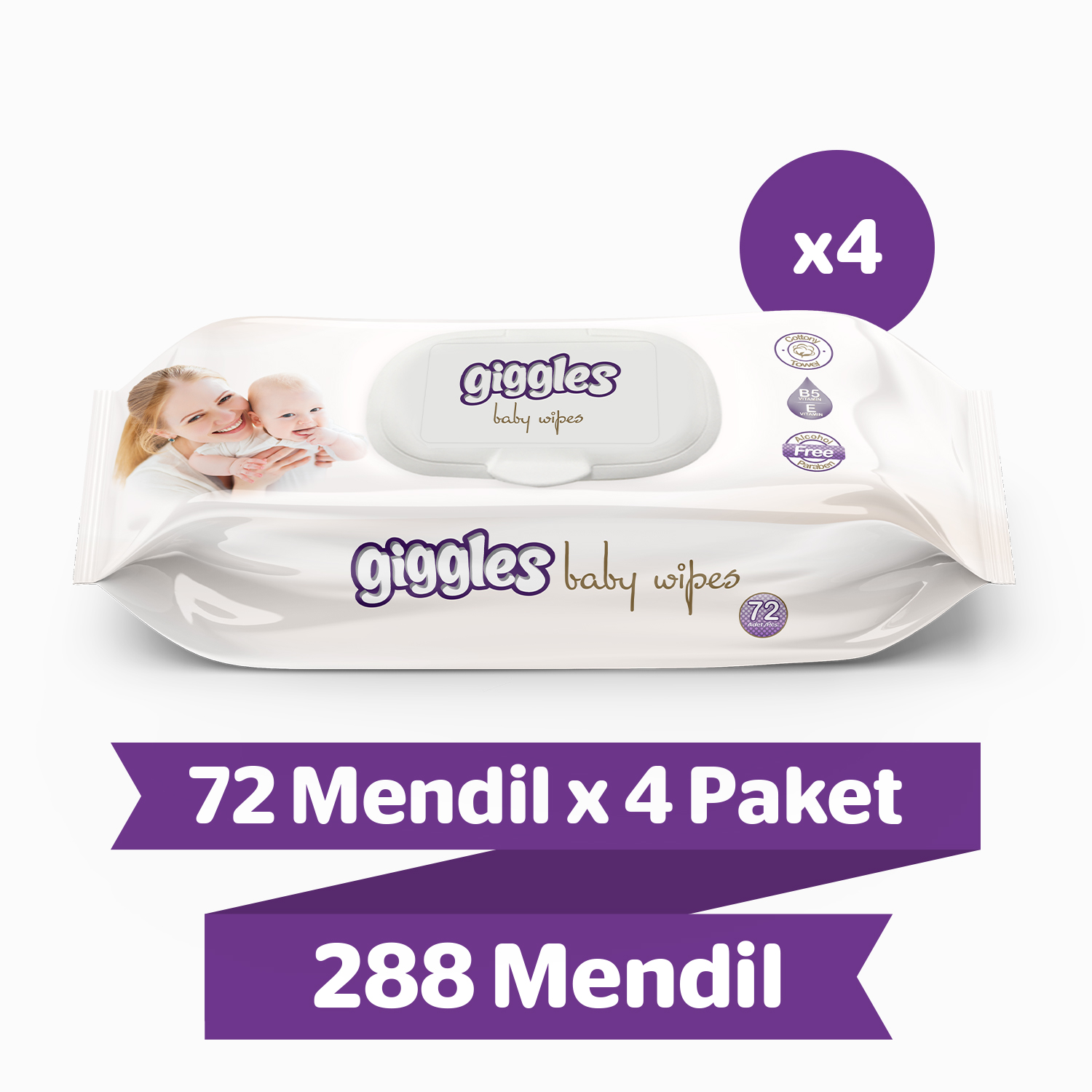 Giggles Islak Havlu bebeklere özel 72'li 4 Paket 288 Mendil