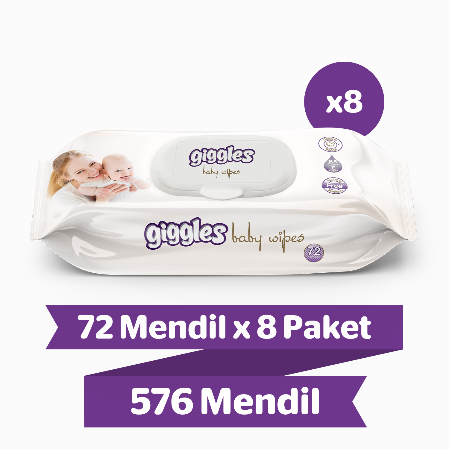 Giggles Islak havlu bebeklere özel 72'li 8 Paket 576 Mendil