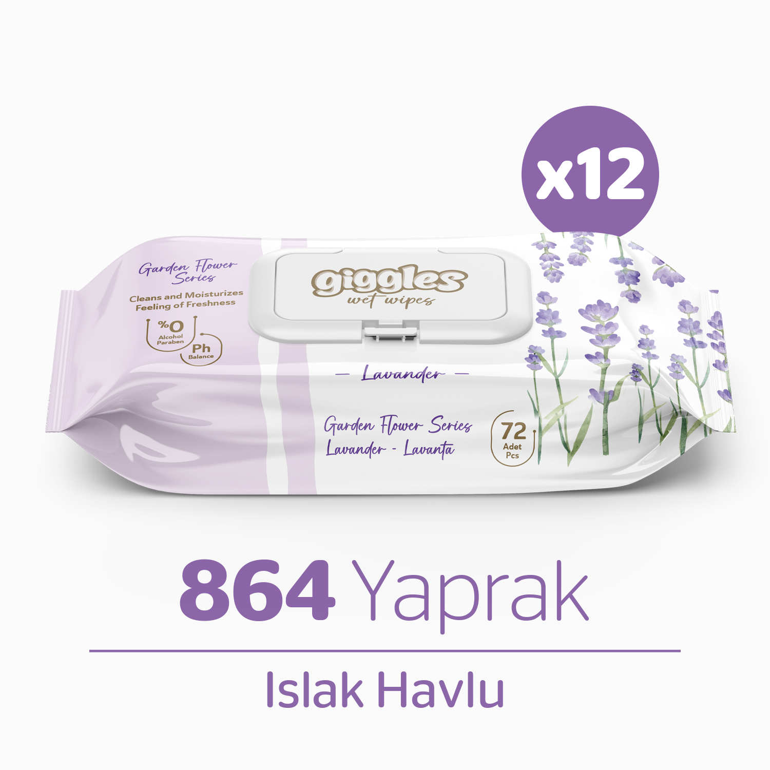 Giggles Islak Havlu 72'li Lavanta 12 Paket 864 Mendil