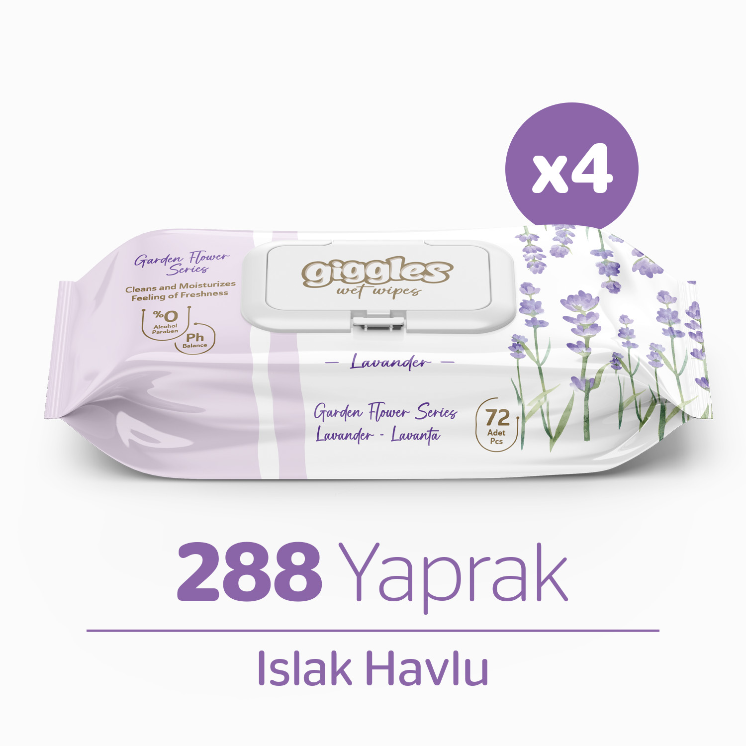 Giggles Islak Havlu 72'li Lavanta 4 Paket 288 Mendil