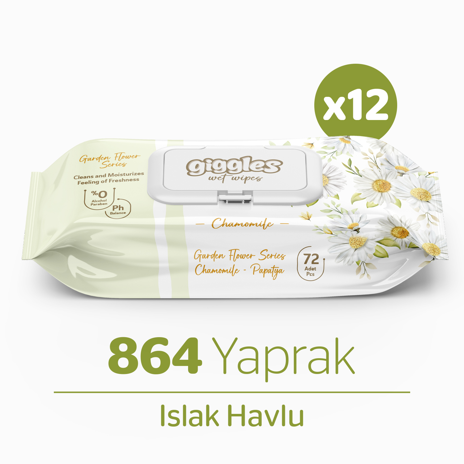 Giggles Islak Havlu 72'li Papatya 12 Paket 864 Mendil