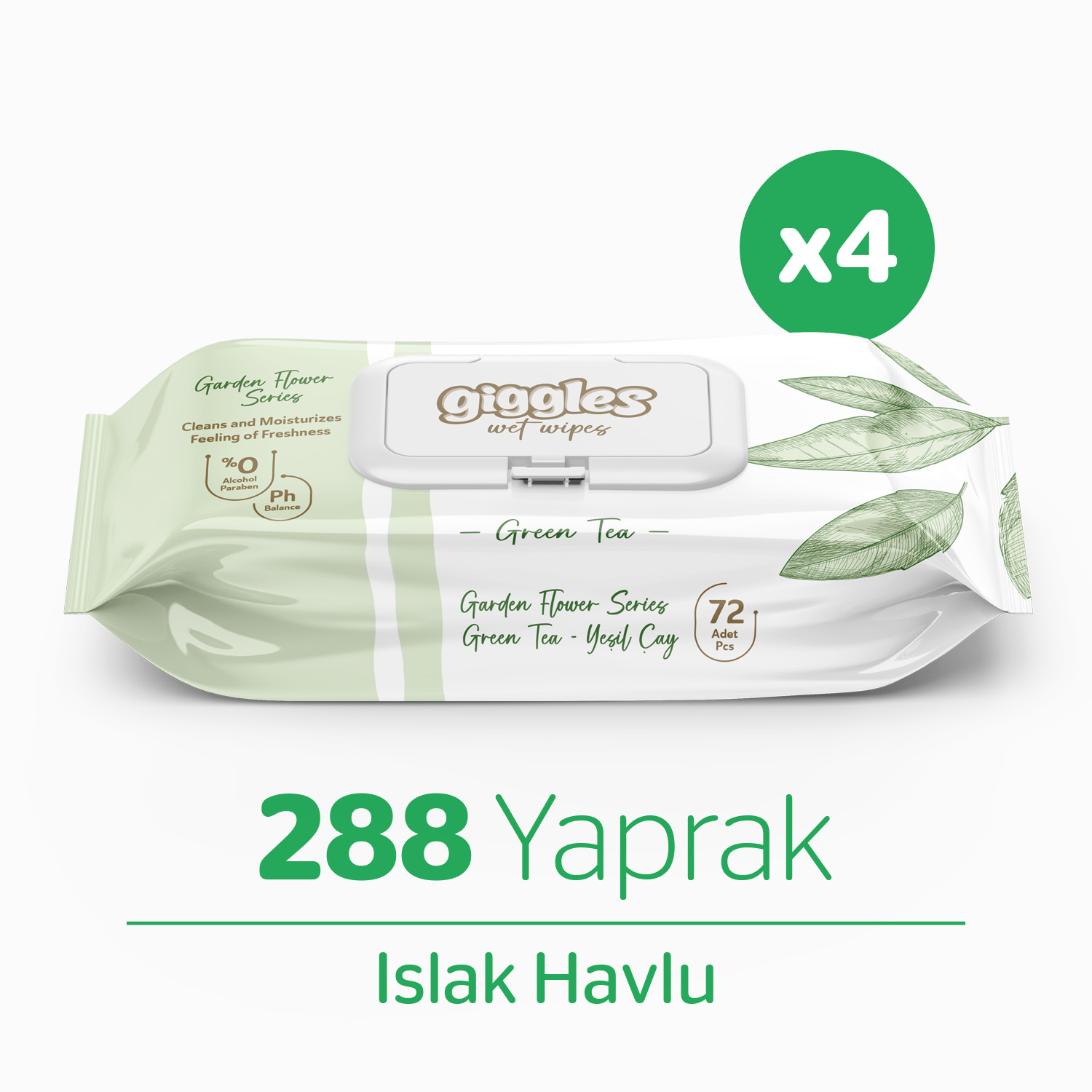 Giggles Islak Havlu 72'li Yeşilçay 4 Paket 288 Mendil