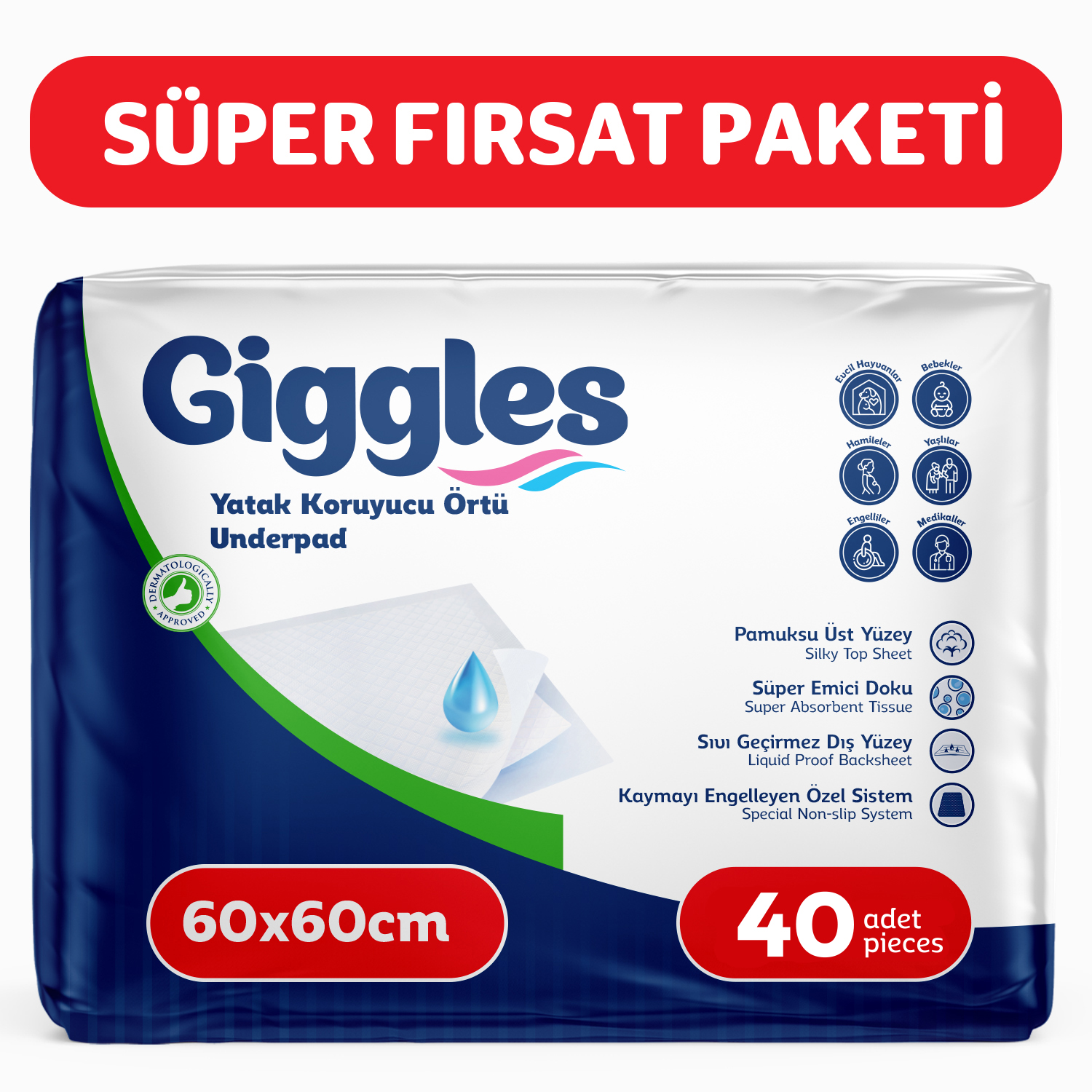 Giggles 60x60 Yatak Koruyucu Örtü 10'lu 4 Paket 40 Adet