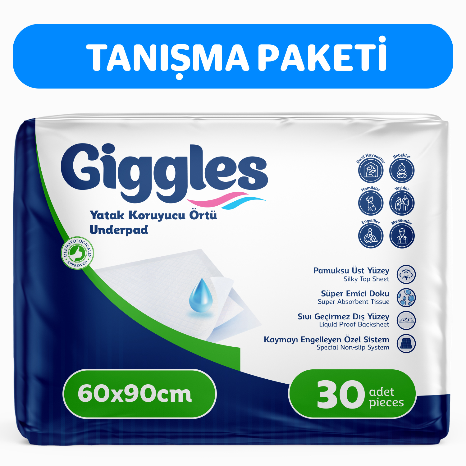 Giggles 60x90 Yatak Koruyucu Örtü 30'lu 1 Paket 30 Adet