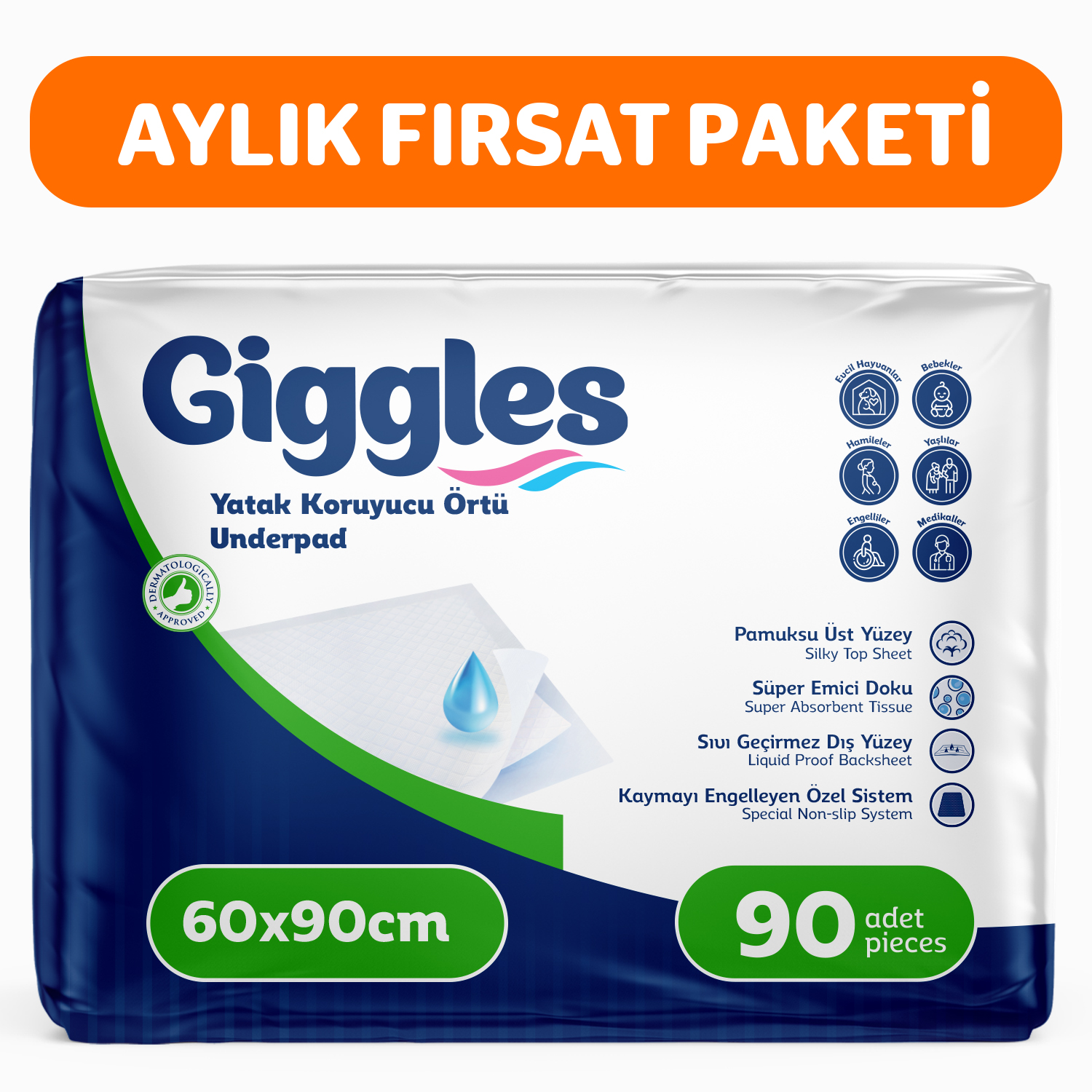 Giggles 60x90 Yatak Koruyucu Örtü 30'lu 3 Paket 90 Adet