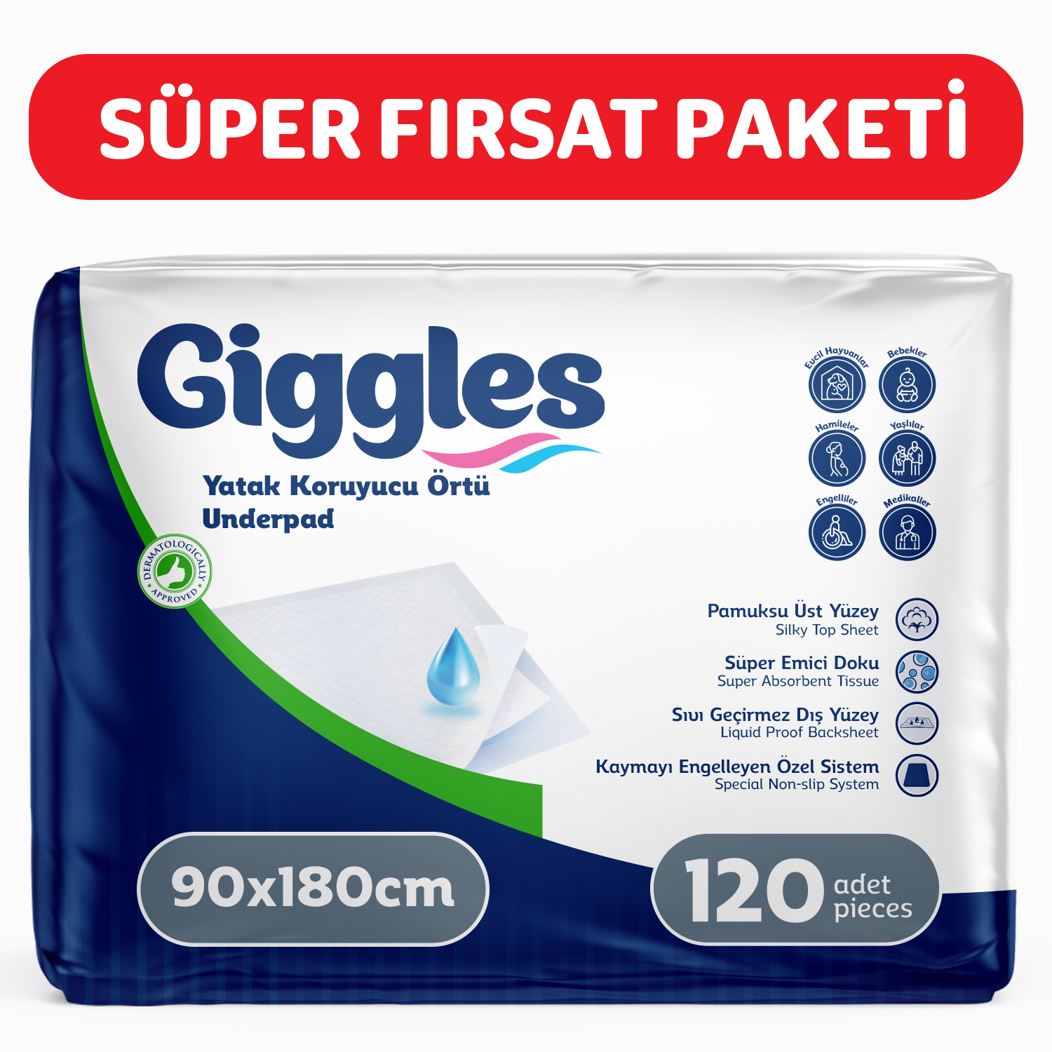 Giggles 90x180 Yatak Koruyucu Örtü 30'lu 4 Paket 120 Adet