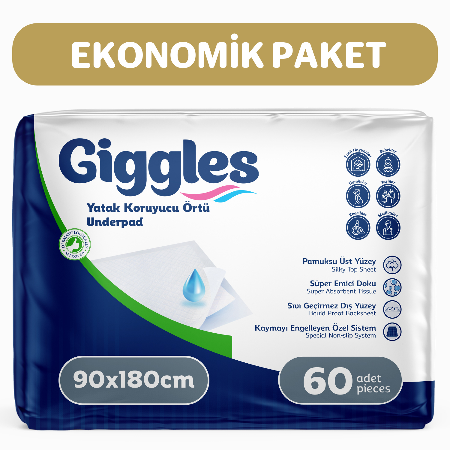 Giggles 90x180 Yatak Koruyucu Örtü 30'lu 2 Paket 60 Adet