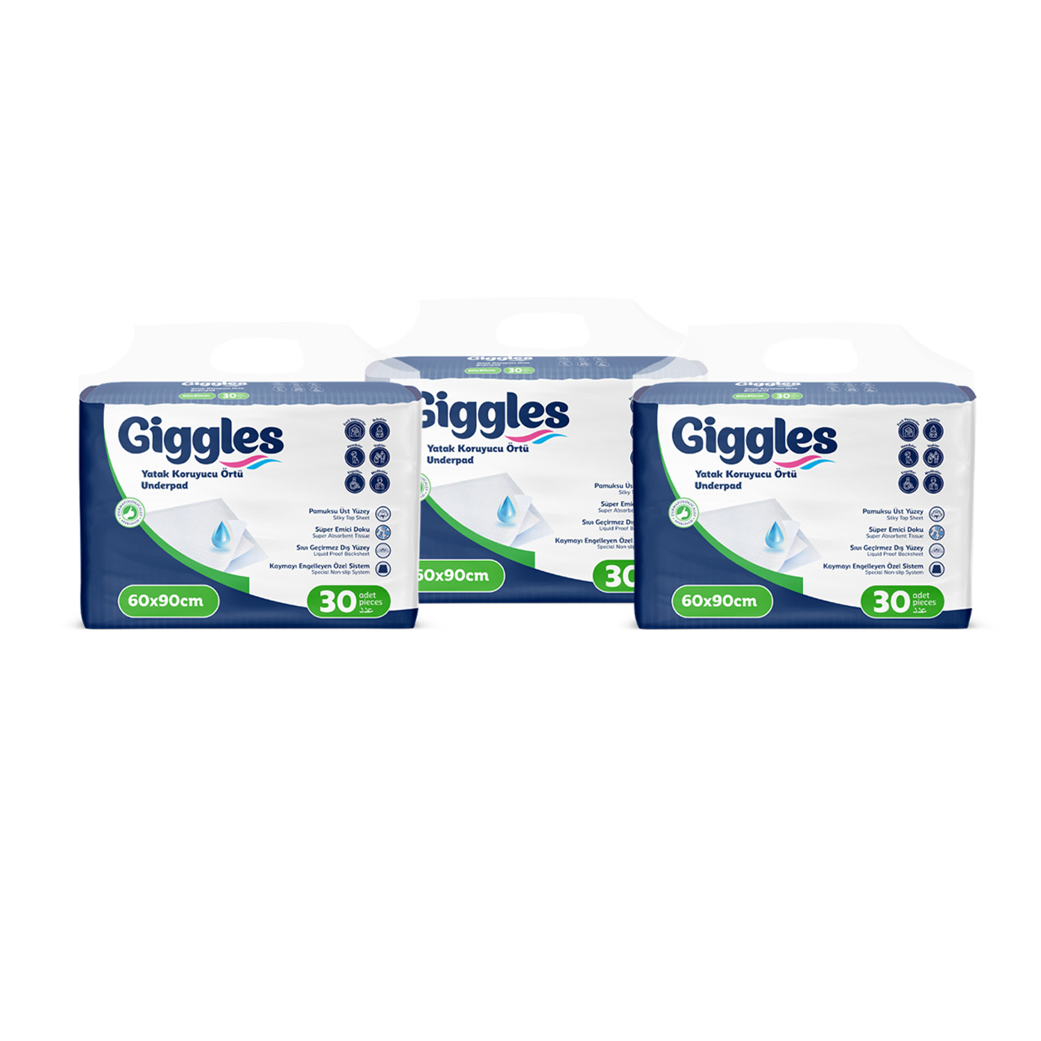 Giggles 60x90 Yatak Koruyucu Örtü 30'lu 3 Paket 90 Adet