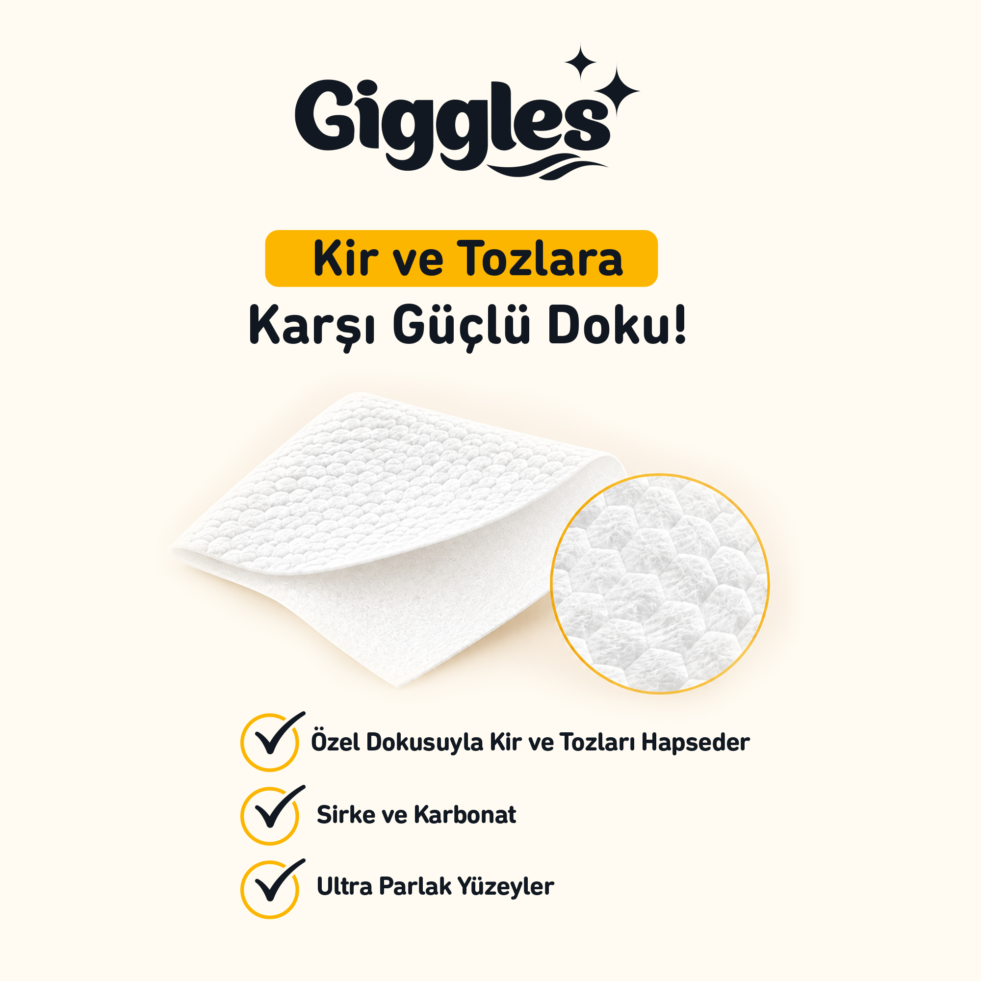 Giggles Mopa Uyumlu Yer Temizlik Havlusu 8 Katlı 4XL Arap Sabunu Katkılı 1 Paket 30 Adet Havlu