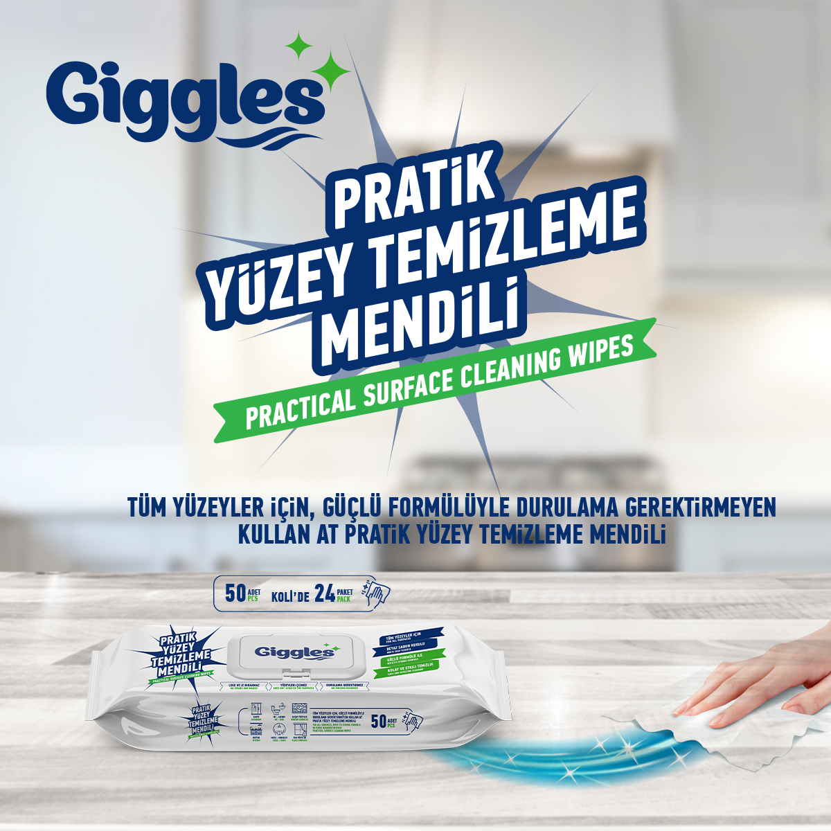 Giggles Pratik Yüzey Temizleme Havlusu 50'li 2 Paket 100 Havlu