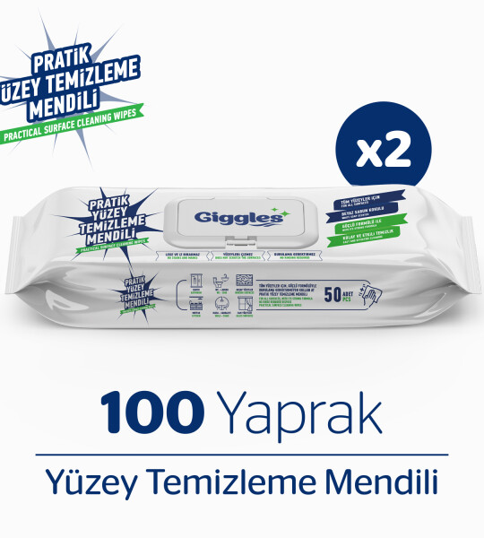 Giggles Pratik Yüzey Temizleme Havlusu 50'li 2 Paket 100 Havlu